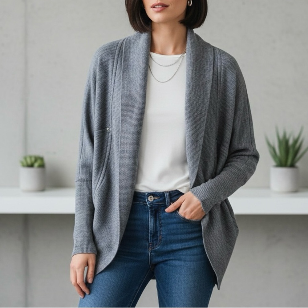 Wilfred Aritzia Front Range Cotton Modal Cocoon Cardigan XXS Blue Heathered